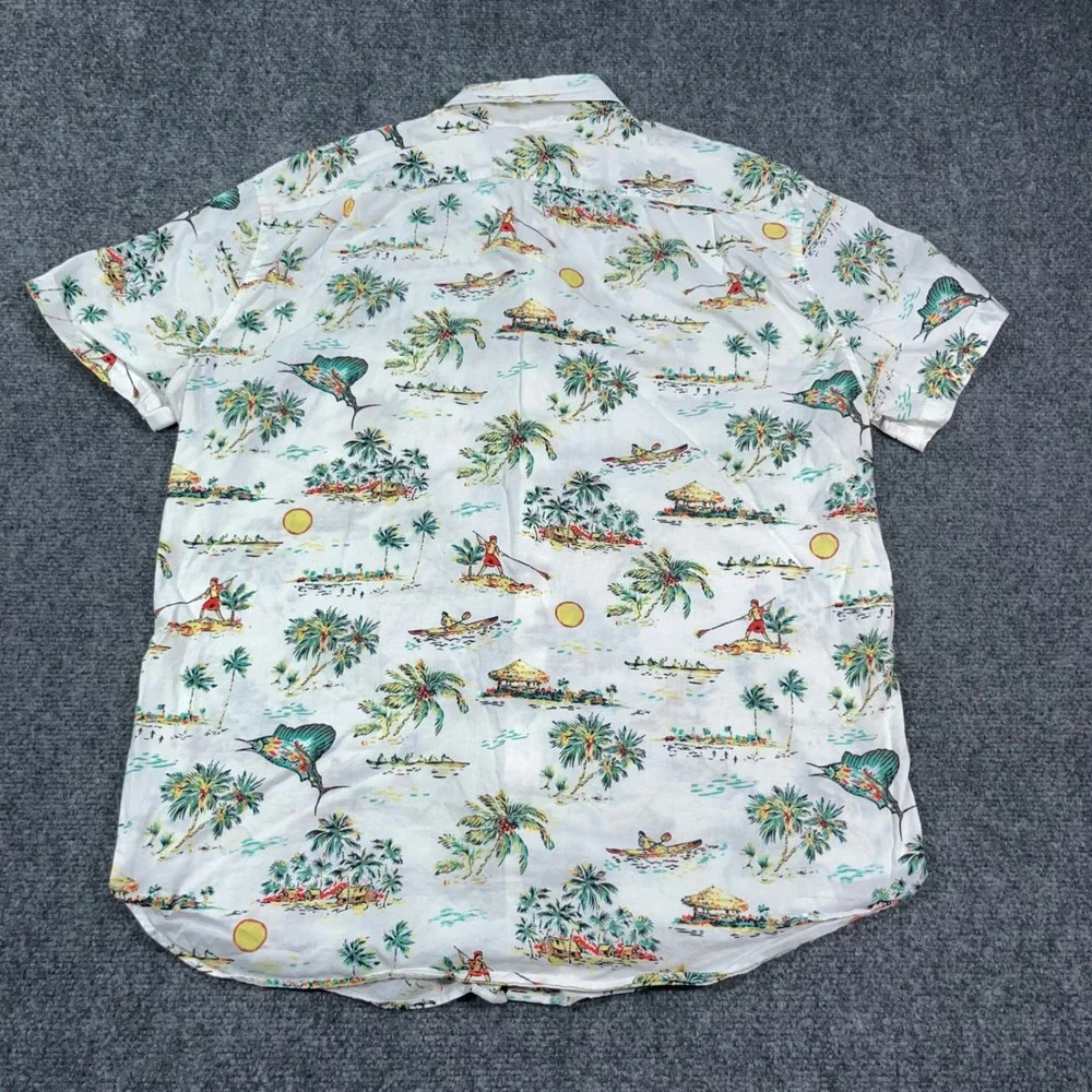 J. Crew Lightweight Chambray Button Down Shirt Mens M Tropical Island AOP White